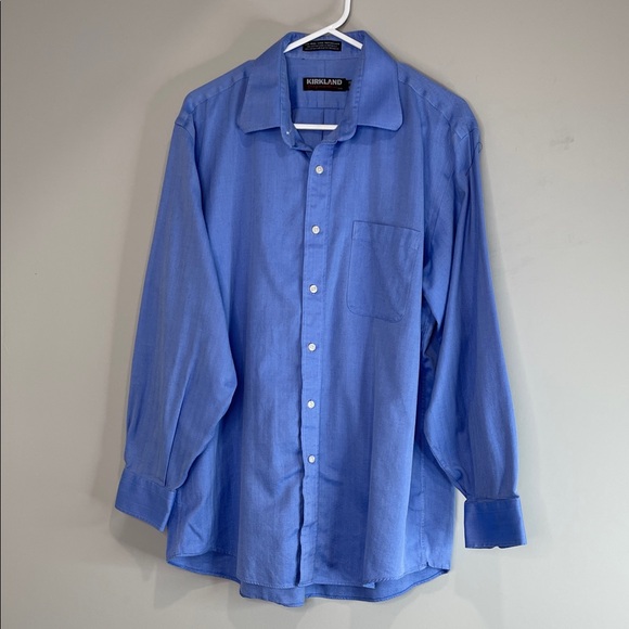 Kirkland Signature Mens Herringbone Non Iron Button-Down Shirt Oxford Blue 16.5 - Picture 14 of 14